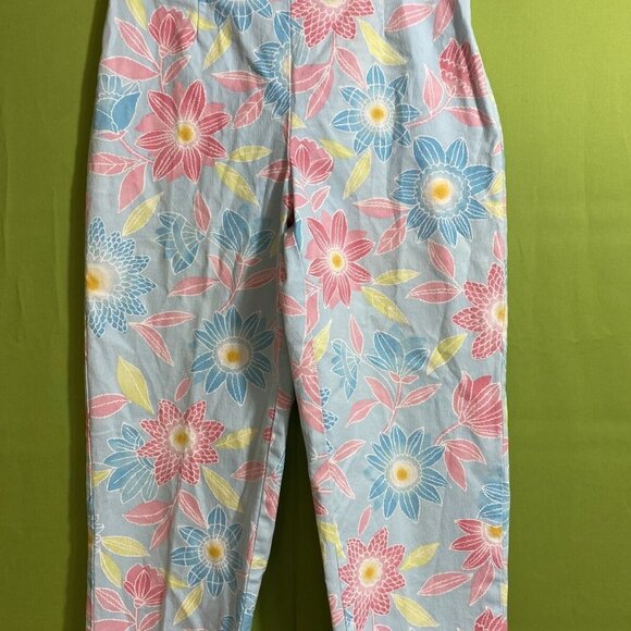 Talbots Blue Multi Floral Capris Stretch Women's‎ Pants with Side Zipper Sz 4 - Picture 2 of 8